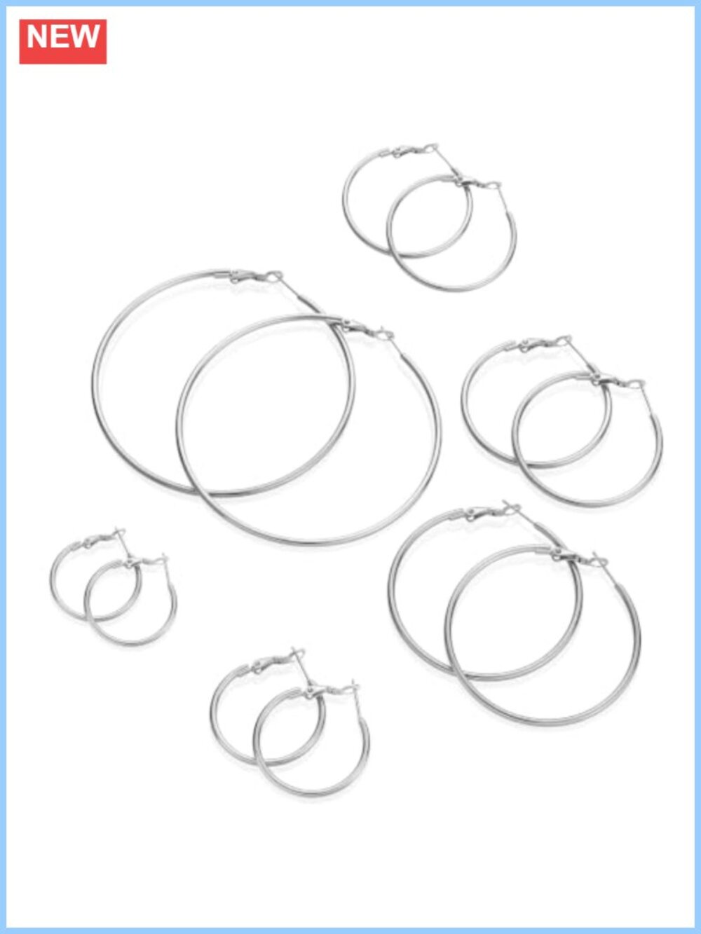 6 Pairs Stainless Steel Hoop Earrings Set Lightweight Hypoallergenic